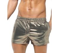 Casey Kevin Men's Metallic Shorts with Pockets Summer Reflective Rave Shorts Shiny Sparkly Party-Dark Silver, XXL