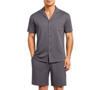 Casey Kevin Men's Pyjamas Set Short Sleeve Button Down Loungewear 2 Pieces