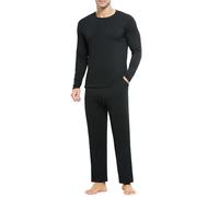Casey Kevin Mens Pyjamas Set Soft Breathable Loungewear Long Sleeve Top Bottom Sleepwear Black
