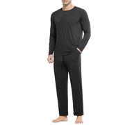Casey Kevin Mens Pyjamas Set Soft Breathable Loungewear Long Sleeve Top Bottom Sleepwear Dark Grey