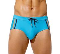Casey Kevin Men's Quick Dry Swim Briefs Swimwear Square Leg Trunks Bikini Swimsuit with Drawstring, Swimming Surfing Bathing Underwear for Beach Pool Vacation,Lake Blue,XXL