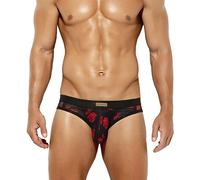 Casey Kevin Men's Sexy Mesh Briefs See Through Underpants Breathable Novelty Underwear-Black Rose,XLarge