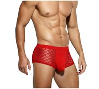 Casey Kevin Mens Sexy Underwear Lace Boxer Briefs See Through Trunks Breathable Mesh Underpants,Ck2116-red,M