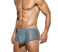 Casey Kevin Mens Sexy Underwear Lace Boxer Briefs See Through Trunks Breathable Mesh Underpants,Ck2116-grey,M