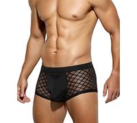 Casey Kevin Mens Sexy Underwear Lace Boxer Briefs See Through Trunks Breathable Mesh Underpants,Ck2116-black,L