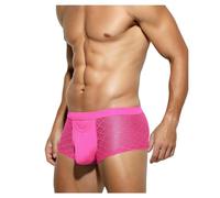 Casey Kevin Mens Sexy Underwear Lace Boxer Briefs See Through Trunks Breathable Mesh Underpants,Ck2116-pink,M