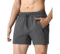 Casey Kevin Men's Shorts Sports Plain Sweat Summer Running Training Workout Shorts with Pockets Zipper Elastic Waist Dark Grey Large