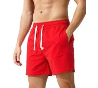 Casey Kevin Men's Sweat Cotton Shorts Summer 5 Inch Short with Zip Pockets Elasticated Waist Drawstring Casual Running Shorts,Red,S