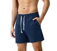 Casey Kevin Men's Sweat Cotton Shorts Summer 5 Inch Short with Zip Pockets Elasticated Waist Drawstring Casual Running Shorts Dark Blue