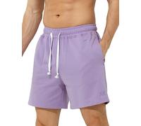Casey Kevin Men's Sweat Cotton Shorts Summer 5 Inch Short with Zip Pockets Elasticated Waist Drawstring Casual Running Shorts Purple