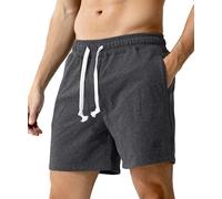 Casey Kevin Men's Sweat Cotton Shorts Summer 5 Inch Short with Zip Pockets Elasticated Waist Drawstring Casual Running Shorts Dark Grey