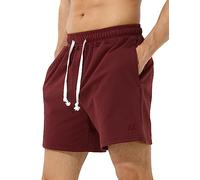 Casey Kevin Men's Sweat Cotton Shorts Summer 5 Inch Short with Zip Pockets Elasticated Waist Drawstring Casual Running Shorts,Wine Red,M