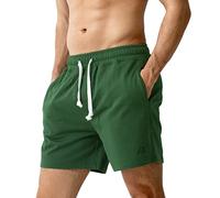 Casey Kevin Men's Sweat Cotton Shorts Summer 5 Inch Short with Zip Pockets Elasticated Waist Drawstring Casual Running Shorts Green
