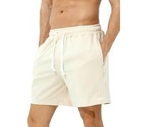 Casey Kevin Men's Sweat Cotton Shorts Summer 5 Inch Short with Zip Pockets Elasticated Waist Drawstring Casual Running Shorts Apricot