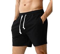 Casey Kevin Men's Sweat Cotton Shorts Summer 5 Inch Short with Zip Pockets Elasticated Waist Drawstring Casual Running Shorts Black