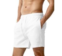 Casey Kevin Men's Sweat Cotton Shorts Summer 5 Inch Short with Zip Pockets Elasticated Waist Drawstring Casual Running Shorts,White,S