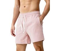 Casey Kevin Men's Sweat Cotton Shorts Summer 5 Inch Short with Zip Pockets Elasticated Waist Drawstring Casual Running Shorts Pink