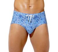 Casey Kevin Men's Swim Briefs Printed Sexy Underwear Quick Dry Swimsuit Drawstring Bathing Suit Beach Bikini Bottom Swimwear,Blue Paisley,M
