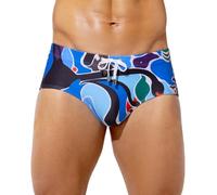 Casey Kevin Men's Swim Briefs Printed Sexy Underwear Quick Dry Swimsuit Drawstring Bathing Suit Beach Bikini Bottom Swimwear,Geometric Abstract,L