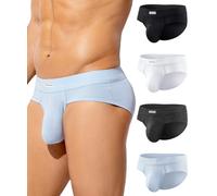 Casey Kevin Men's Underwear Bamboo Rayon Bikini Briefs Soft Comfort Lightweight 3D Contour Pouch Tag-free Underpants 4 Pack,Black/White/Dark Grey/Glacier Blue,XL
