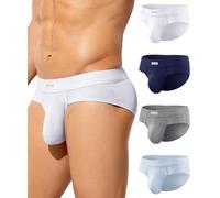 Casey Kevin Men's Underwear Bamboo Rayon Bikini Briefs Soft Comfort Lightweight 3D Contour Pouch Tag-free Underpants 4 Pack,White/Dark Blue/Light Grey/Glacier Blue,L