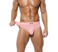 Casey Kevin Men's Underwear Briefs Soft Stretch Pants Breathable Low Rise 3D Pouch Underwear Sexy Back Mesh See Through Underpants Pink S