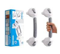 Casgee Pack of 2 Shower Handles, No Drilling, 38 cm Grab Bars for Seniors, Grab Bar with Suction Cup up to 110 kg, Bathtub Handle with Suction Warning, Portable Mobile Shower Handle, Toilet Non-Slip,