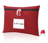 Cash Bag with Lock and 2 Keys Money Bag For Cash With Lock 11.4 * 8.3inch Money Bank Deposit Bag With Zipper For Business Personal (Red)