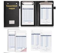 Cash Blocks 2 x 50 Sheets with 2 Addition Sheets Receipt Pad with Copy Sequential Numbered Invoice 9.5 x 17.5 cm Black Leather 21 x 12 x 3 cm with 2 Metal Clips and Pen Holder