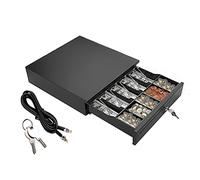 Cash Box Money Till Drawer with 5 Bill 5 Coin Removable Trays, Cash Register Drawer Auto Manual Open, Key-Lock RJ11 Adjustable Removable Cash Tray Till