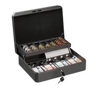 Relaxdays Lockable Box, Coin Counting Tray & 4 Note Compartments, Iron Box, H x D 8.5 x 30.5 x 24.5 cm, Grey