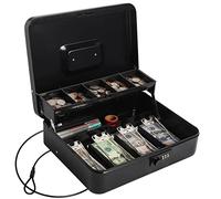 Cash Box with Combination Lock, Money Safe for Cash, Lock Box with Security Cable 11.8 x 9.5 x 3.54 Inches, Black