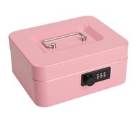 Cash Box with Combination Lock, Money Tin Box with Coin Tray, Lockable Cash Tin for Money Saving Medium 20 * 16 * 9cm Black (Pink)