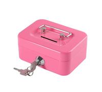 Cash Box with Key, Mini Money Box with key, Portable Money Tin for Home, Office and Events, 11.5 * 8.5 * 6cm(Pink-mini)