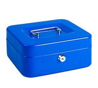 Cash Box with Money Tray, Metal Locking Money Box with Key Lock for Security, 7 4/5" x 6 4/5" x 3 3/5", Blue