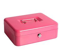 Cash Box with Money Tray, Parrency Large Money Box with Key Lock, 9.8 x 7.9 x 3.5 inches, Pink