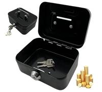 Cash Boxes with Keys, 4.5 Inch Iron Lockable Money Box with Coin Slot, Safe and Sturdy Petty Cash Tin Coin Bank with 2 Keys Gifts Cash Tin Lockable Money Box Petty Cash Tin for Kids Adults Black