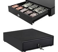 Cash Drawer Heavy Duty Electronic Cash Register Till Drawer Box 4 Cash Bills Notes Cheques Compartment 5 Removable Coin Trays Key Lock System