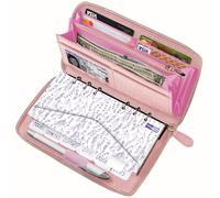 Cash Envelope Wallet Pink All in One Budget System with 12x Tabbed Cash Envelopes, 12x Monthly Budget Cards,1x Yearly Budget Planner Sheet Complete Money Organizer Set for Cash RFID Protection