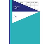 Cash Flow Log Book A4: Daily Petty Cash Ledger / Cashflow Notebook with Turquoise and Blue Cover