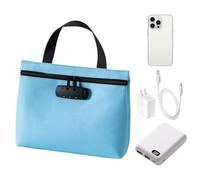 Cash Holder with Padlock - Waterproof Organizer Bag with Zipper and Three-Digit Lock, Large Storage Box, for Storing Cash Keys Jewellery Passport Documents Li, blue, riferimento alla descrizione