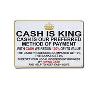 Cash Is King Payment Notice Retro Tin Metal Sign, Vintage Wall Decor for Home Bar, Cafe, Metal Poster 8x12 Inch