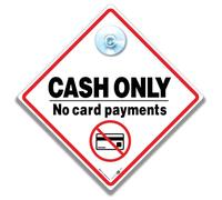 Cash Only No Card Payments Sign, Shop Window Sign with Suction Cup, 14 x 14 cm, Yellow Diamond, Reusable, Moveable