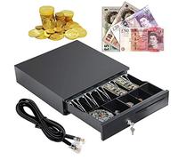 Cash Register Drawer Heavy Duty Box Cash Storage 5 Bills and 5 Coins Tray Adjustable Removable Cash Tray Till Auto Manual Open Key-lock RJ11 for Epson Star POS Printer Money Register