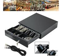 Cash Register Drawer Heavy Duty Receipt Storage Box with 5 Bills and 5 Coins Tray, Removable Cash Register Tray for Point of Sale System (POS), 40.5 x 42 x 10cm, Black