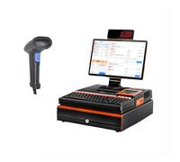 Cash Register POS Terminal with Integrated Printer, LCD Touch Screen, 8-Digit Cash Monitor, Portable Scanner, and Cash Drawer for Retail Point of Sale
