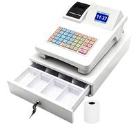 Cash Register Till Electronic, Registers Smart Till with Split Design Money Drawer Plug Play Compact Digital LED Commercial No WiFi for Small Business Shop Retail Hospitality White 48 Keys