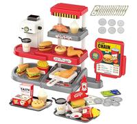 Cash Register Toy for Kids - Pretend Play Fast Food Store & Kitchen with Play Money, Sound and Credit Card - 71 Pcs Play Food Sets Kitchen with Burgers, Wings and Fries, Toy Till for kid Ages 3+