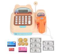 Cash Register Toy, Pretends Plays Calculator Register Supermarket Checkout Toys with Microphone Sounds for Boys Girls Toddlers (Brown)