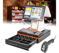 Cash Register with Thermal Printer, 15.6" Touch Screen, Keyboard, Cash Drawer, and Barcode Scanner for Small Business, Restaurants, Retail